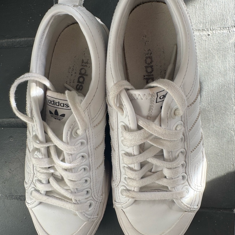 adidas Women's Nizza White Leather Platform Y2K Monochrome Sneakers Size 8 - Picture 9 of 9